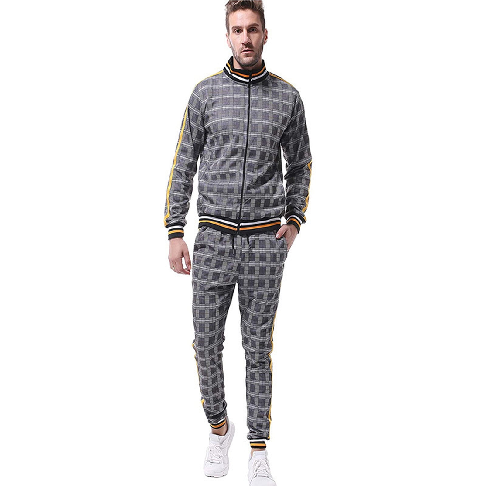 W JIANWANG Trainingspak voor heren, joggingpak, sportpak, tracksuit, 2-delig, casual, atletisch joggen, donkergroen, M