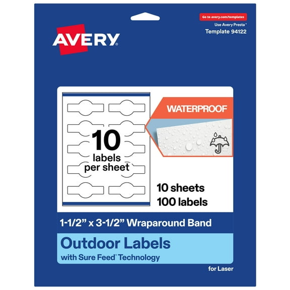 Avery Waterproof Wraparound Band Labels, 1.5" x 3.5", 100 Total