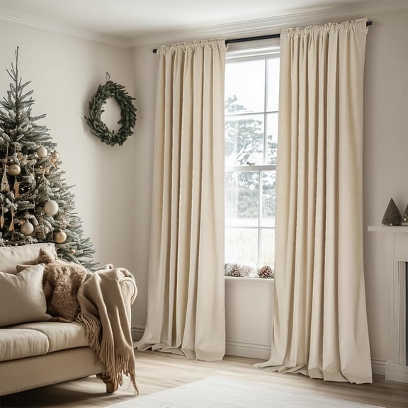 Velvet Room Darkening Curtain Set, 2-Pack Cream Beige 96" - Thermal Insulated Blackout Drapes for Homeowners & Privacy Seekers