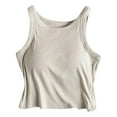 thumbnail image 5 of Fnooota Womens Tank Tops with Built in Bras, Crewneck Stretch Slim Fit Ribbed Workout Tops Undershirts Beige Size M, 5 of 6