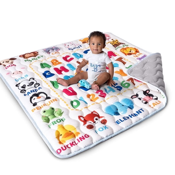 Beavtaens Baby Play Mat for Floor, Fits 50x50 Playpen, Non-Slip, Soft for Infants, 0-4 Years, Beige Animals
