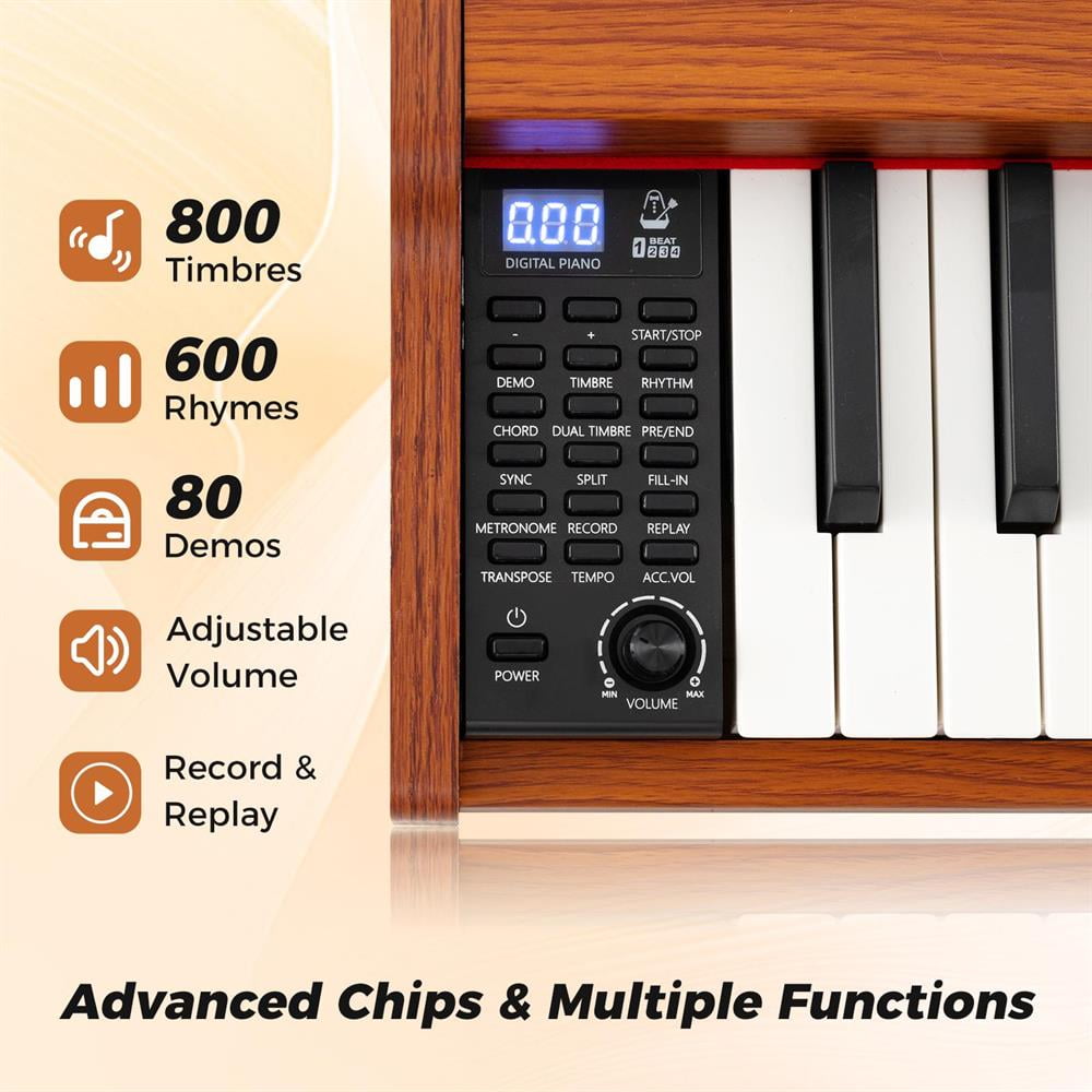 Topcobe 88-Key Keyboard Piano Set with Adjustable Stand, Keyboard Piano, Music Keyboard-Brown
