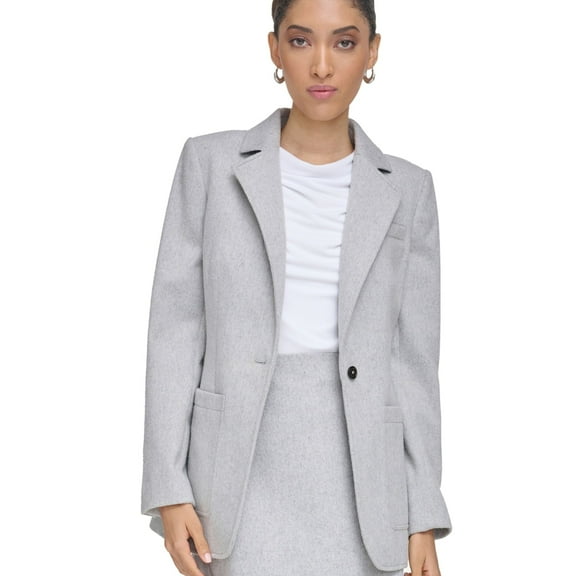 Calvin Klein Womens Patch Pocket One Button Blazer Jacket, Grey, 8