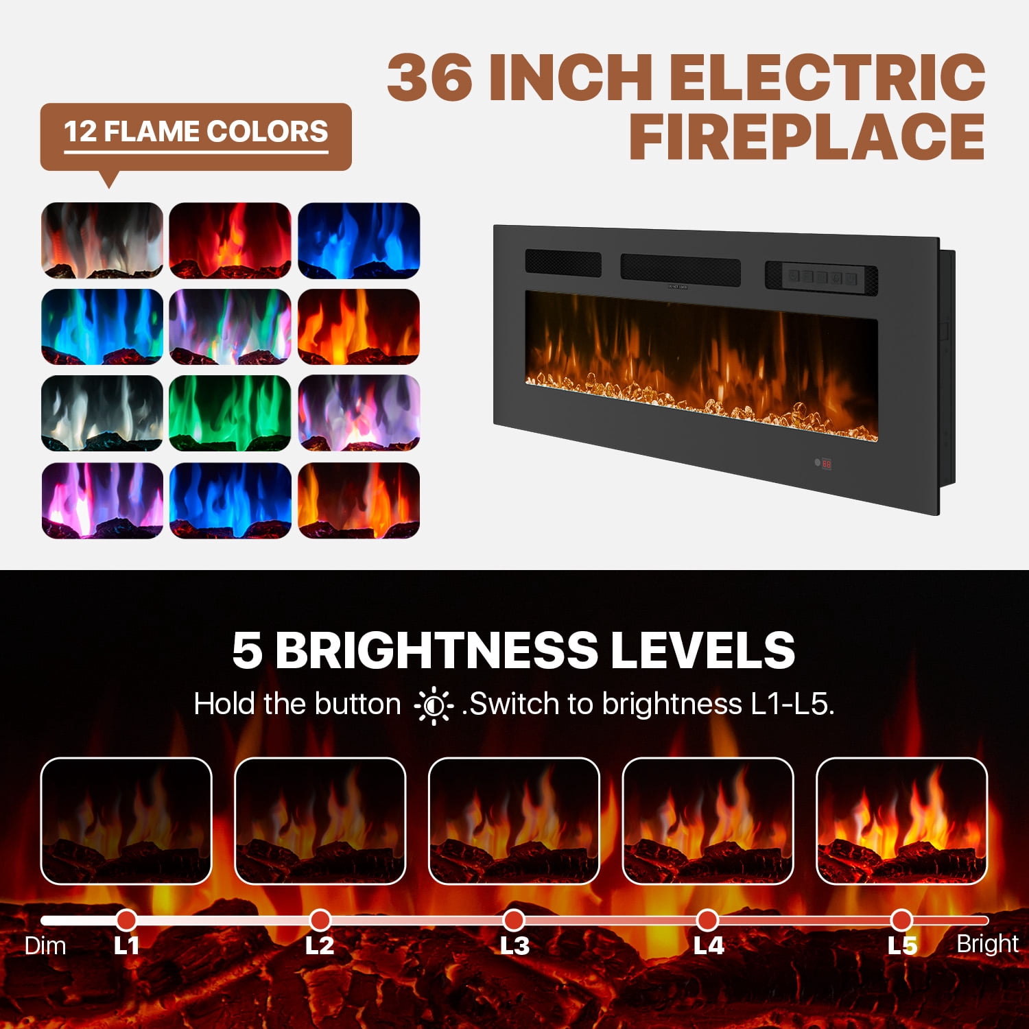 BaPiPro 80" Fireplace TV Stand with Storage, Modern Entertainment Center for TVs Up to 90", White TV Console with 36" Electric Fireplace & LED Lights, White