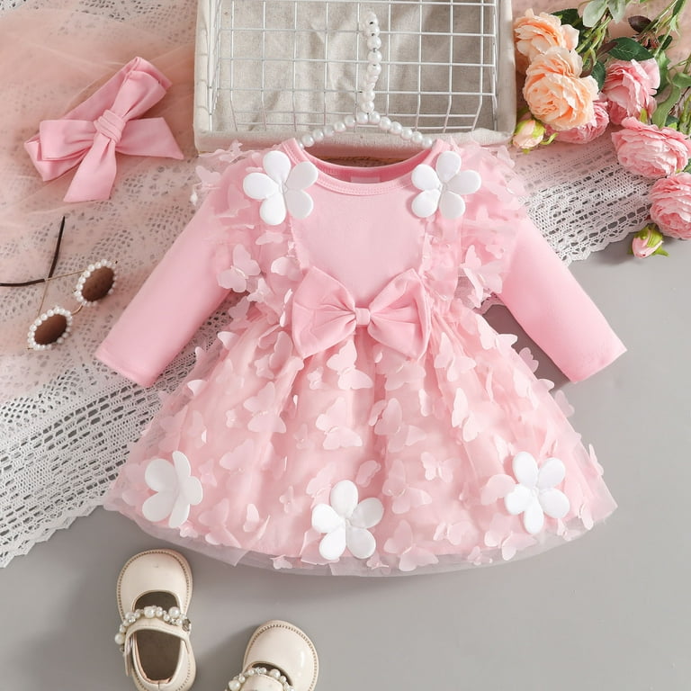 Gubotare Baby Girl Dress Newborn Girls Long Sleeve Dresses, Soft