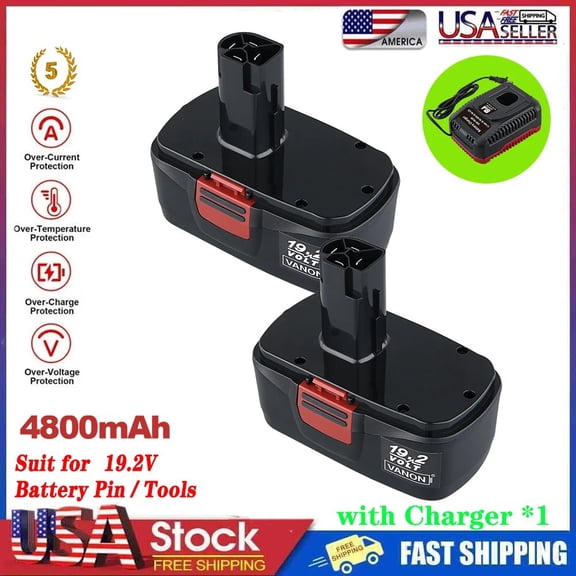 2-Pack 4800mAh Diehard 19.2V C3 Battery and 140152004 Charger Compatible with Craftsiman 19.2 Volt Battery 11375 11376 130279005 1323903 130211004 130279003 315.pp2011 (non-original)