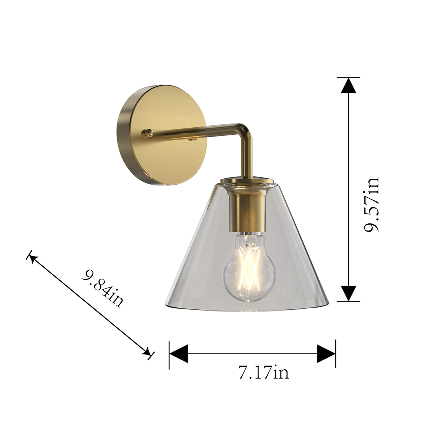 Better Homes & Gardens Clear Glass Wall Sconce, Burnished Brass, 1 Dimmable A19 LED Bulb Included