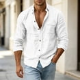thumbnail image 4 of LEKWK Casual Button Down Shirts for men Long Sleeve Cotton Linen Textured Beach Tops with Chest Pocket Regular Fit Lightweight Summer Vacation Holiday Daily Wear White XL, 4 of 8