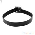 thumbnail image 3 of HEVIRGO Punk Gothique Faux Cuir Noir Choker Croix Rivet Boucle Collier Collier, 3 of 10
