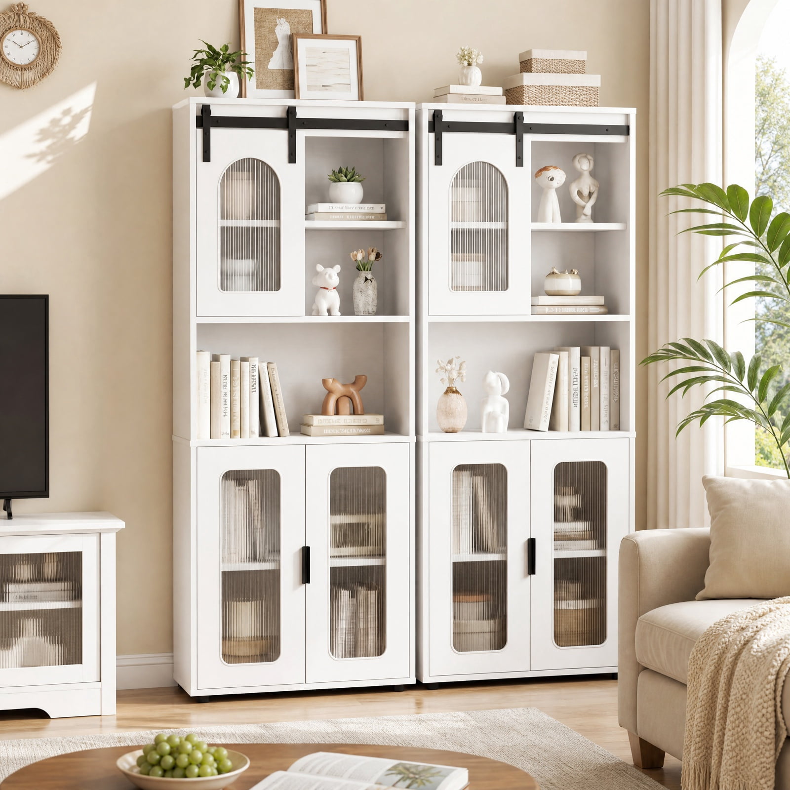 Vebreda Freestanding Bathroom Storage Cabinet, Farmhouse Bathroom Floor Cabinet with Sliding Barn Door, Large Storage Capacity