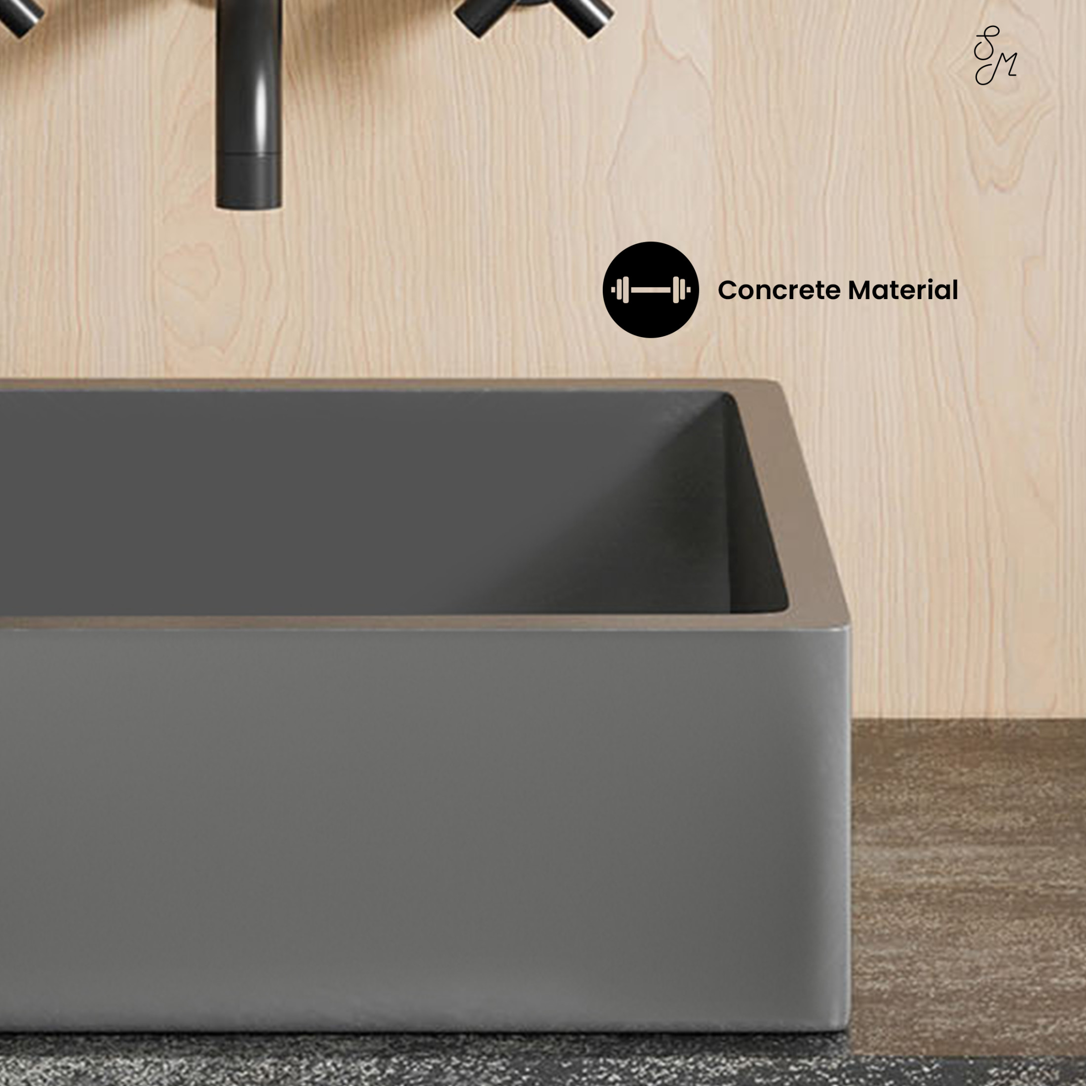 Lisse 15.5" Square Concrete Vessel Bathroom Sink in Dark Gray