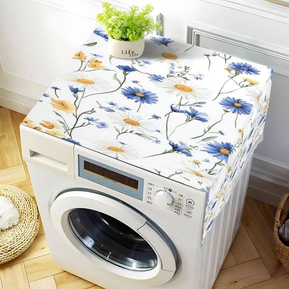 Dustproof Washing Machine Cloth Washer and Dryer Top Covers, Fridge Dust Cover, With Storage BagsBlue and Yellow Wildflowers