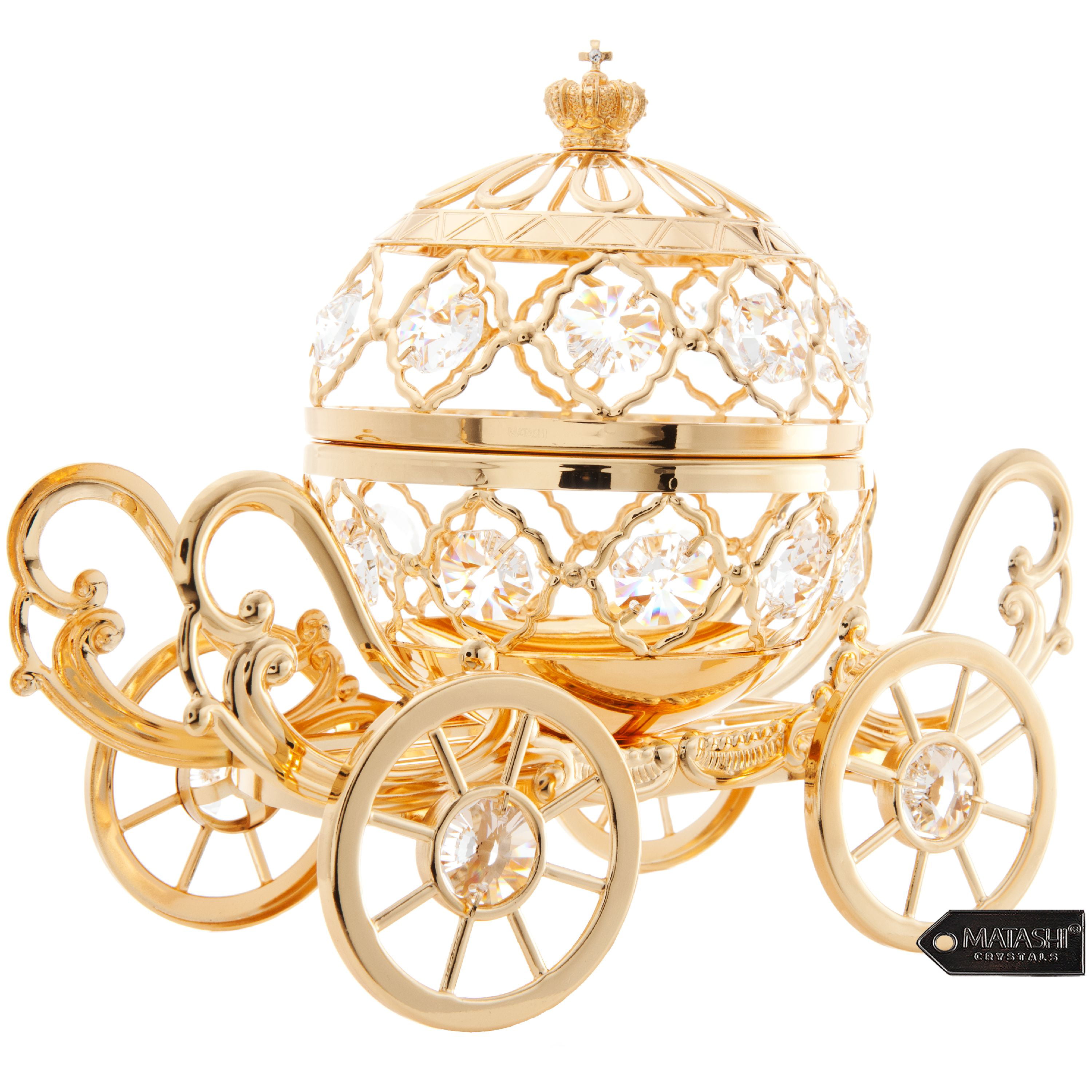 24K Gold Plated Crystal Studded Large Cinderella Pumpkin Coach Ornament by  Matashi 