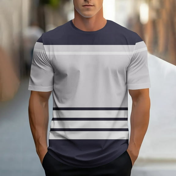 Goodtrade8 Mens Cotton Shirts Casual Striped Pullover Crewneck Fashion T Shirts for Men Short Sleeve