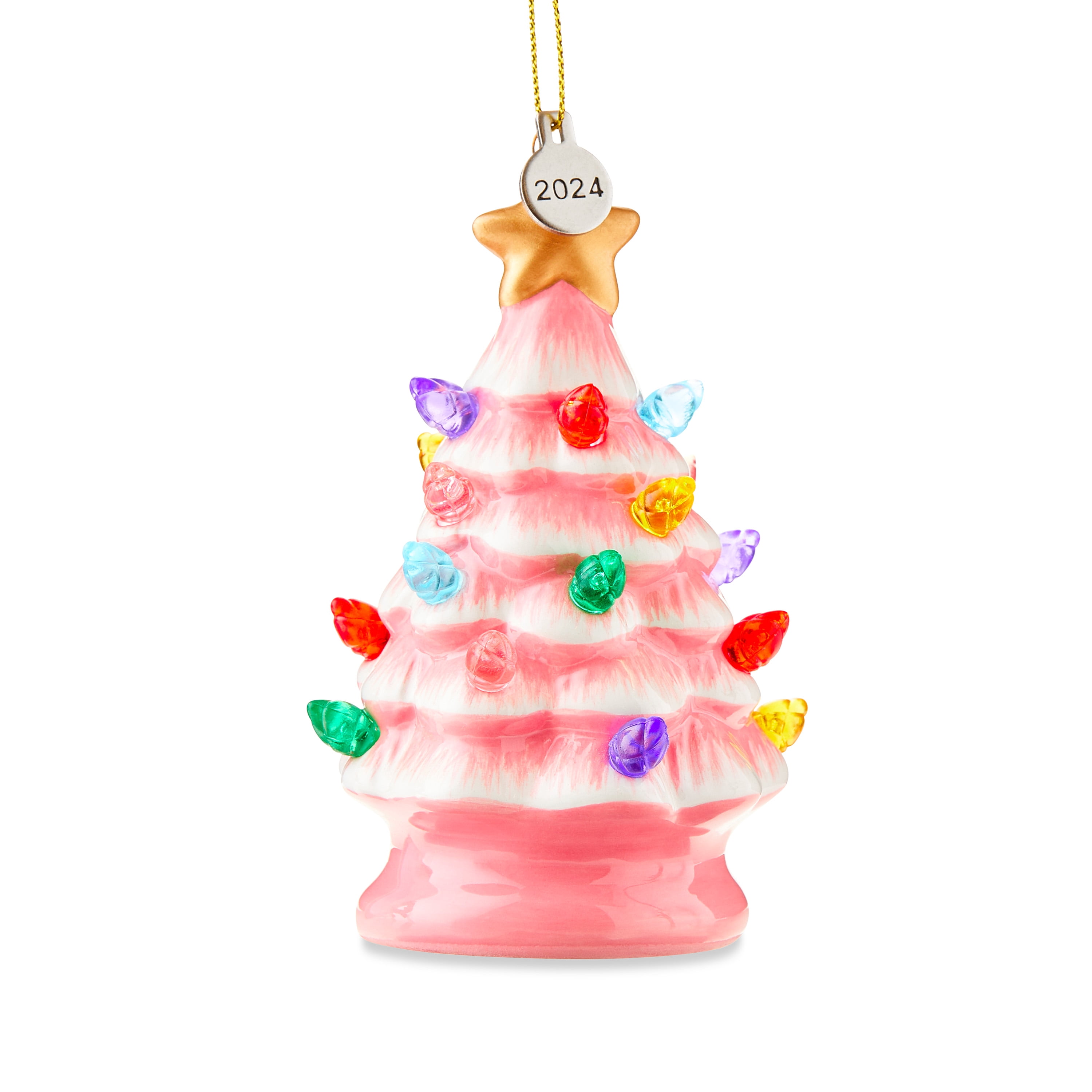 Mr. Christmas 4" Nostalgic Ceramic Lit Tree Ornament Decoration, Pink
