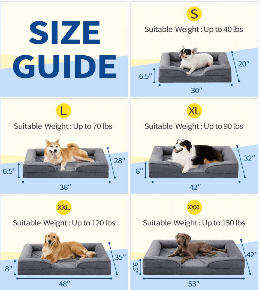 Large Dog Bed, Orthopedic Extra Large Dog Sofa Egg-Crate Foam 42" Pet Couch Bed with Washable Waterproof Cover,Gray