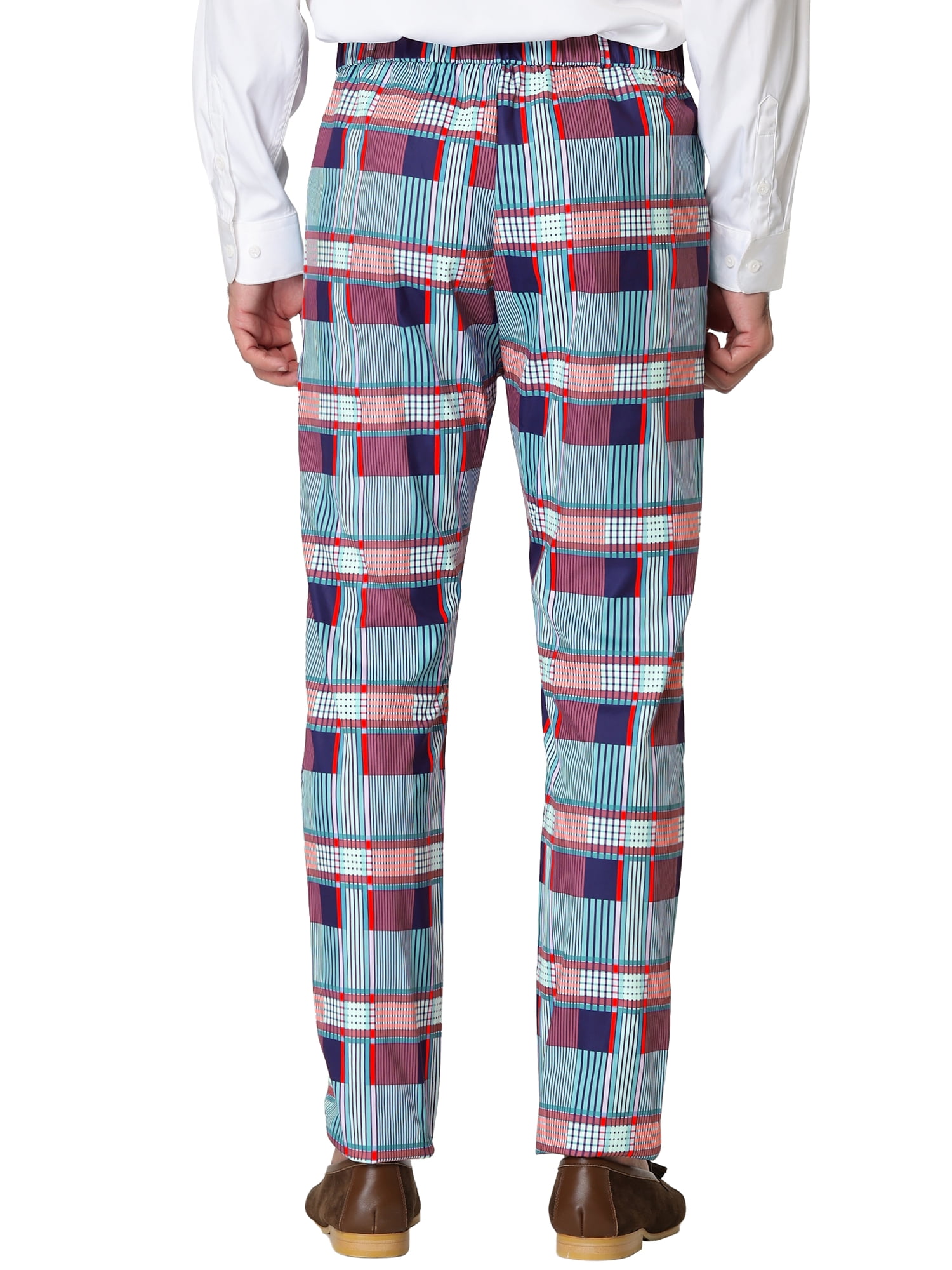 Unique Bargains Men's Plaid Printed Straight Leg Business Casual Checked Pants 34 Multicolor