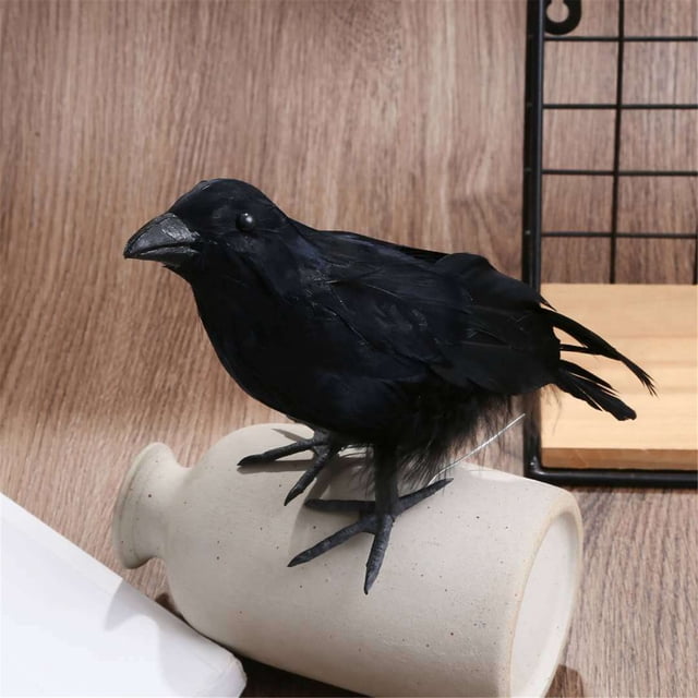 Cuervo realista hecho a mano Cuervo emplumado negro para decoraciones de Halloween Pájaros Wmkox8yii gf11173