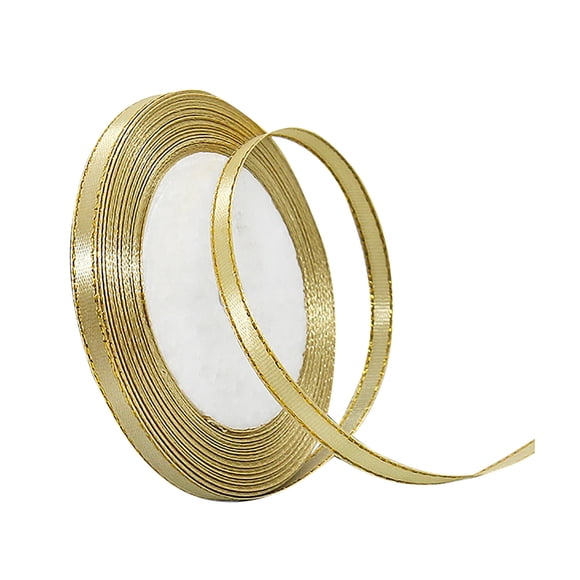 Shiogb Handmade Diy Satin Ribbon Gold-Edged Silk Ribbon Flower Decoration Ribbon Gift Packaging with Gold Gold, Ribbon, 25Yd Satin Ribbon 6mm Fabric Gift Ribbon for Wedding Christmas Birthday Gift