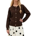 thumbnail image 3 of Womens Long Sleeve Button Up Knit Cardigan Crewneck Button Down Sweaters for Women Brown XL, 3 of 8