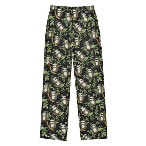 Wobogo Green Leaf Sloth Pattern Long Pajama Pants Bottoms Soft Sleepwear with Pockets