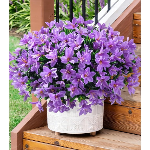 Artificial Flowers for Outdoors Spring Summer Decorations, 3 Bundles Fake Azalea Flower Faux Outdoor Plants UV Resistant Realistic Silk Flowers for Outside Planter Patio Garden Walkways Home