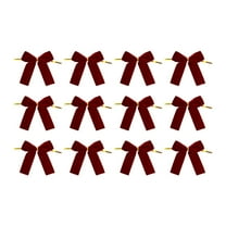 SLYNSHome 12Pcs Small Velvet Bows for Christmas Tree Decorations,Wreath,Gift Wrapping,Crafts,Wedding, Party,Twist Tie Bows for Xmas Home Decor - Wine