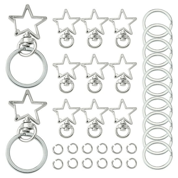 1set Keychain Making Finding Kits Including Star Shape Zinc Alloy Swivel Lobster Clasps Iron Split Key Rings 34x24x6mm Hole: 5x9mm 25pcs