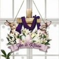 thumbnail image 6 of Utoimkio Easter He Is Risen Wreath for Front Door Decor Religious Easter Decoration Wooden Egg Rabbit Cross Door Sign Hanging Sign Christian Floral Decor for Party Supplies(Cross Style), 6 of 6