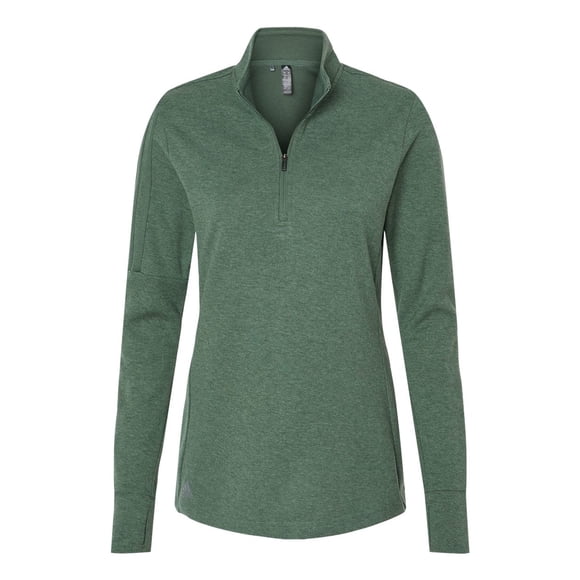 Adidas Womens 3-Stripes Quarter-Zip Sweater, L, Green Oxide Melange