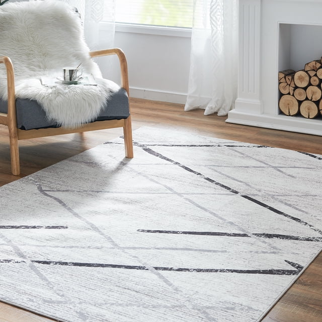 Rugking Area Rug 6X9 for Living Room Moroccan Rug Black Grey Thin Rug Modern Geometric Accent Rug Soft Mat Indoor Non Slip Carpet for Kitchen Dining Room