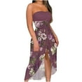 thumbnail image 1 of Women‘s Strapless Ruched High Waist Wrap Split Asymmetrical Beach Long Maxi Dress, 1 of 4