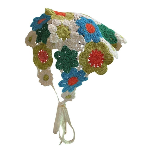 GFHFHITJ Crochet Bandana Head Kerchief Hair Scarf Knitted Hair Scarves Crochet Hair Kerchief Tie Bcak Headwrap Floral