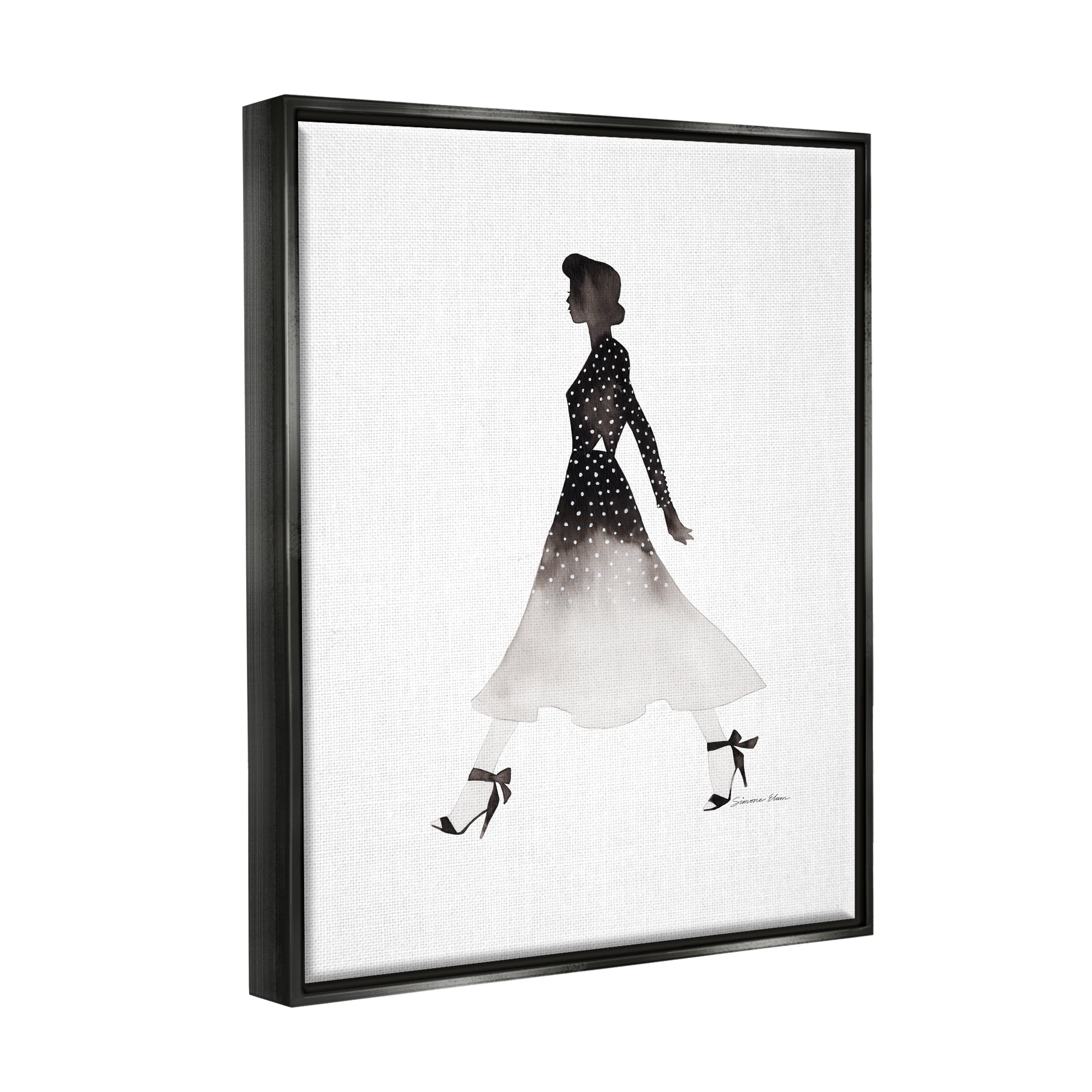 Stupell Industries Girl in Black Dress Beauty & Fashion Painting Black Floater Framed Art Print Wall Art, 17 x 21