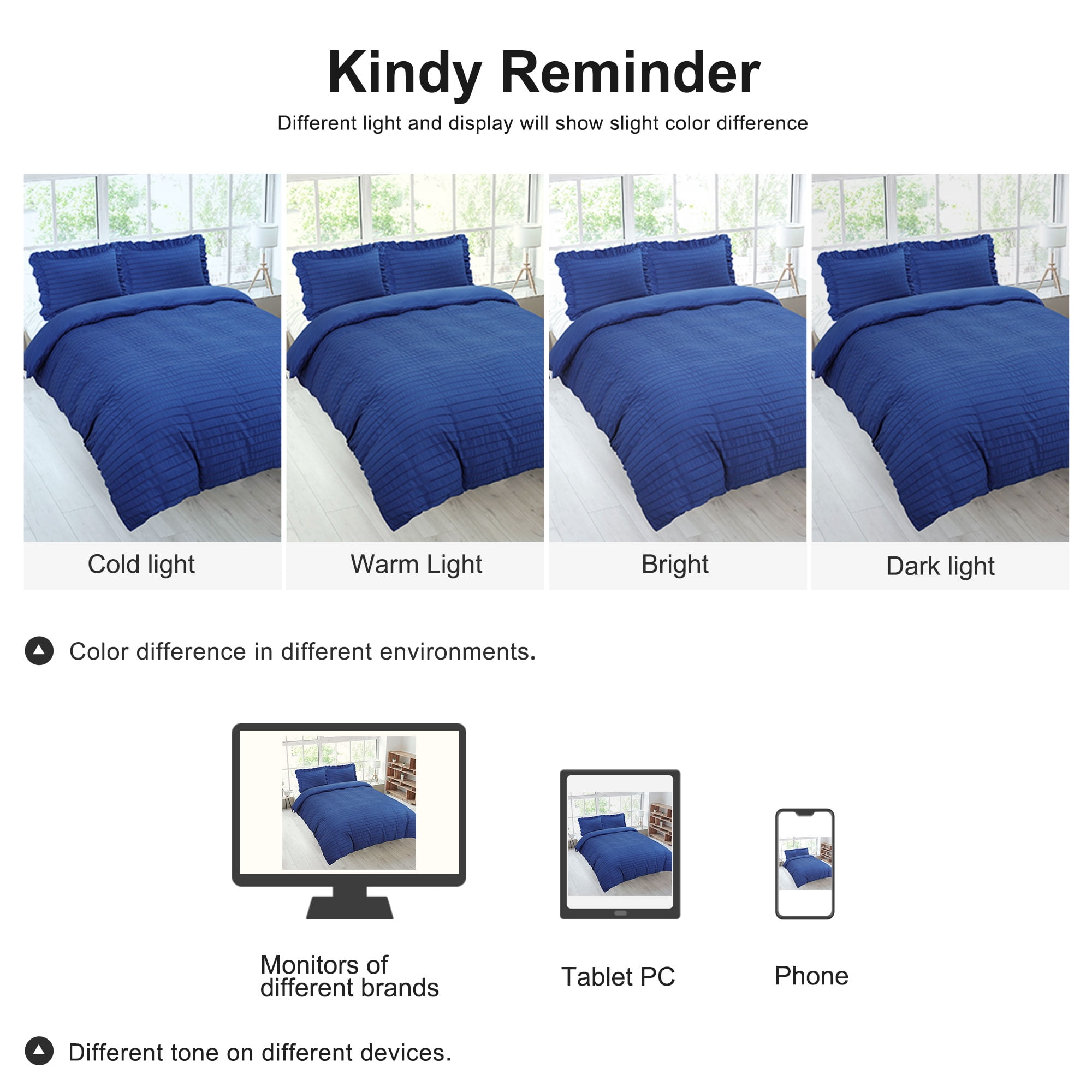 Unique Bargains Microfiber 3 Pieces Seersucker Duvet Cover Set King Royal Blue