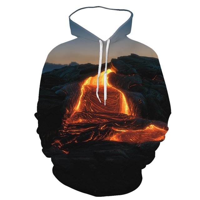 2024 3D Spring And Autumn New Creative Men's Volcanic Eruption Print Hoodie Trendy Magma Sports Oversizeda
