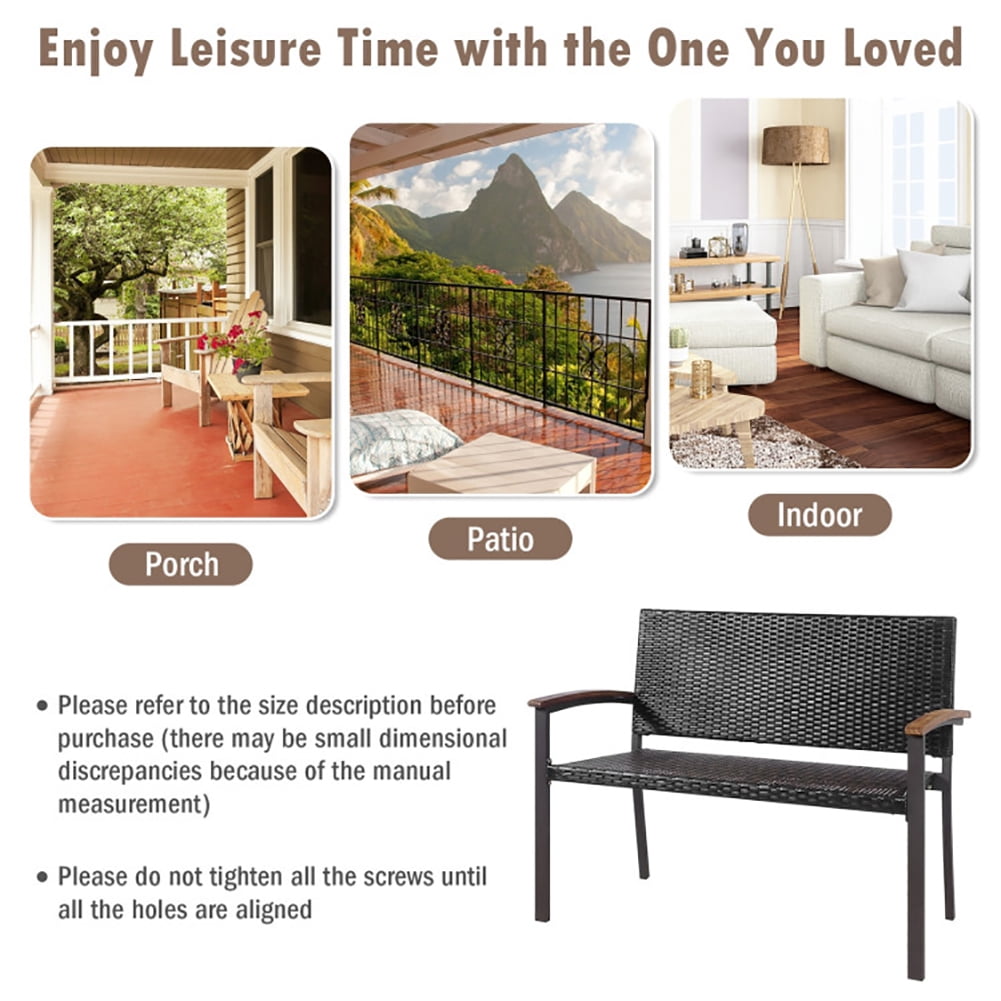 Aimee Lii Outdoor Patio Rattan Wicker Bench with Armrest for Garden, Outdoor Patio Furniture