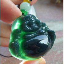 Certified Green Burma 100% Natural A Jade jadeite pendant Happy Buddha God Necklace 660610 TN
