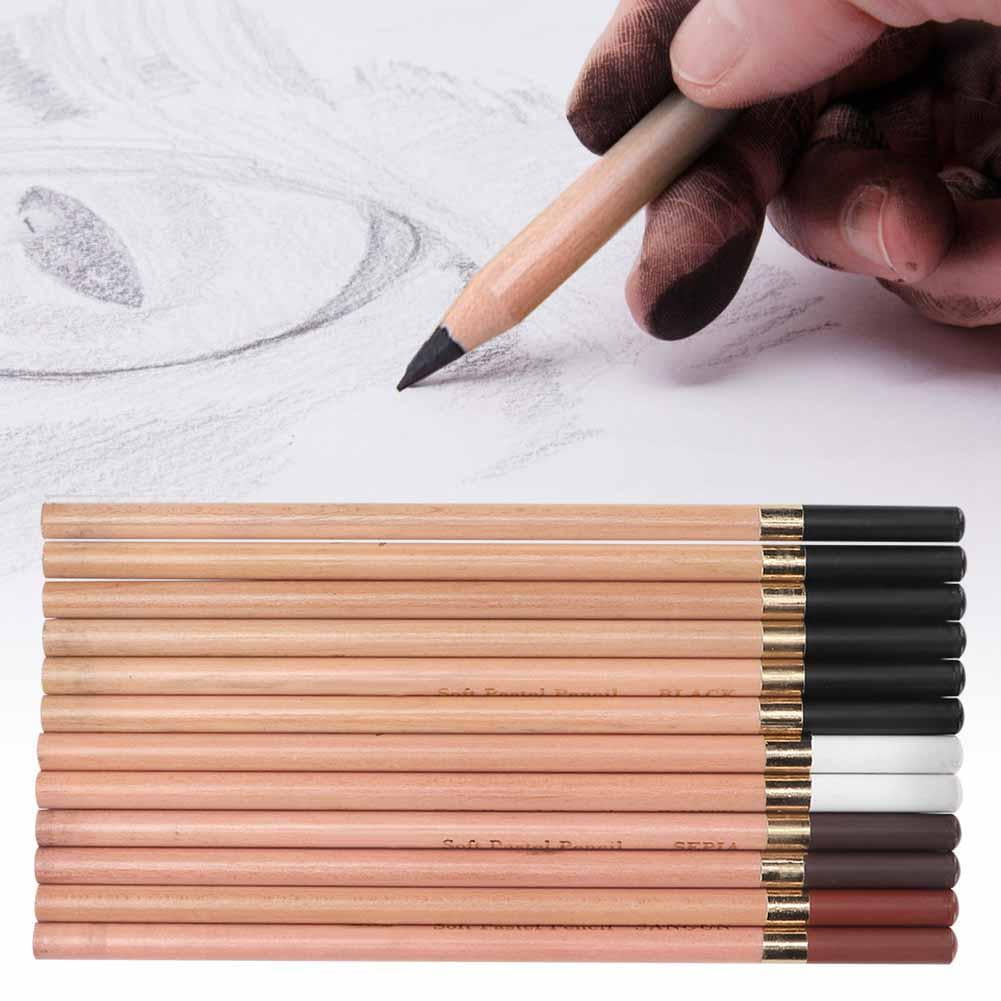 YLSHRF 12PCS 4 Colors Sketching Pencils Wooden Charcoal Drawing Pencil