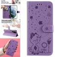 thumbnail image 2 of For Samsung S22 Ultra Case, Mantto PU Leather Cover with Cat Patterned Embossed Cute Painted Flip Wallet Card Case, Kickstand Hand Strap Magnetic Closure Case For Samsung Galaxy S22 Ultra, Purple, 2 of 9