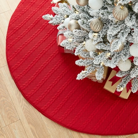 Holiday Time Red Cable Knit Christmas Tree Skirt, 56