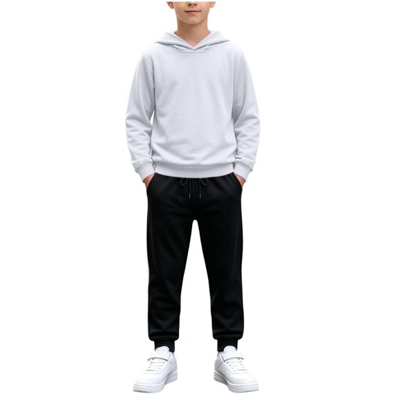BXJX Boys Outfit Sets, School Long Sleeve 2 Piece Running Hoodies and Joggers Sets with Pockets White Size 7-8 T