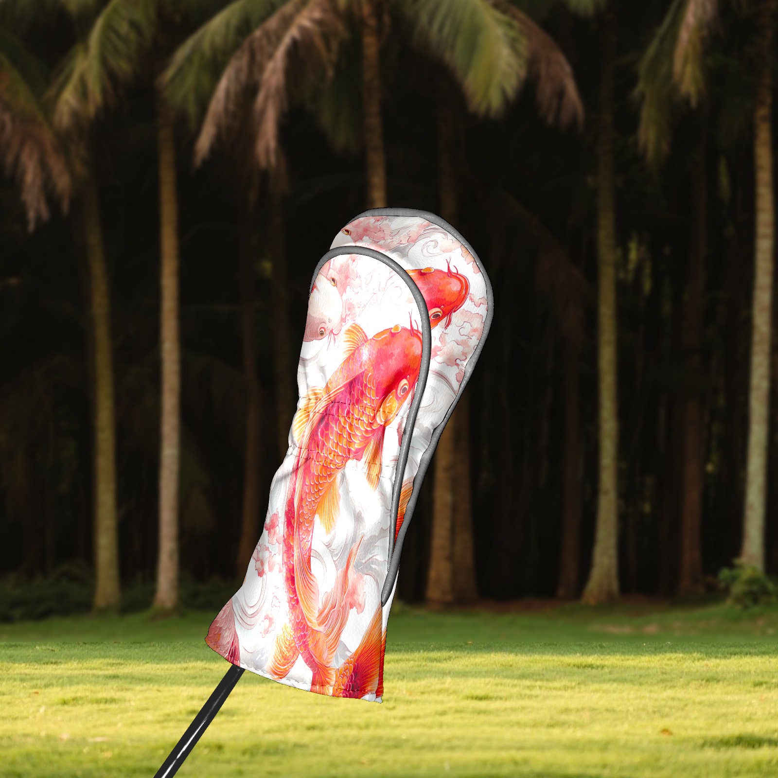 Golf Club Covers PU Leather Waterproof Head Covers for Fairway Woods Hybrids Koi Pattern