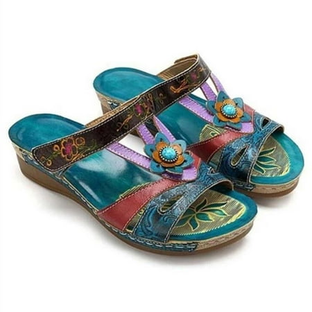 

Orthopedic Sandals Women Clearance Women s Sandals & Slides Bohemian Floral Wedge Sandals Open Toe Non-Slip Slippers Comfy Mules Holiday Beach Shoes Ladies Summer Shoes Size 3-7.5