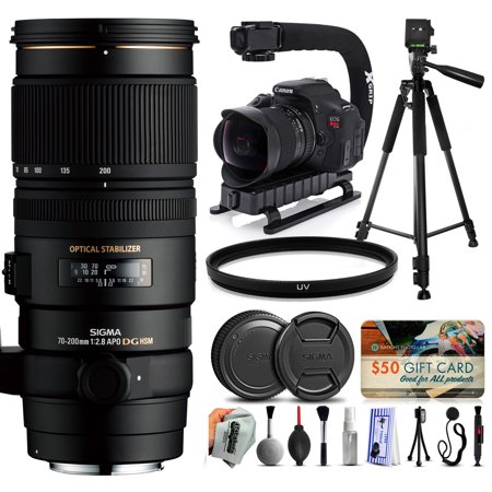 Sigma 70-200mm F2.8 EX DG OS APO HSM Lens for Nikon (589306) + 60" Tripod + Action Stabilizer Handle + Ultra Violet Filter + Cleaning Kit + Lens Brush + Cap Keeper + $50 Gift Card for Prints