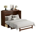 thumbnail image 2 of Noble House Queen Murphy Bed, Pine Wood Frame with Rattan Panel, Storage Drawer & Fold-Out Platform, Walnut, 2 of 17