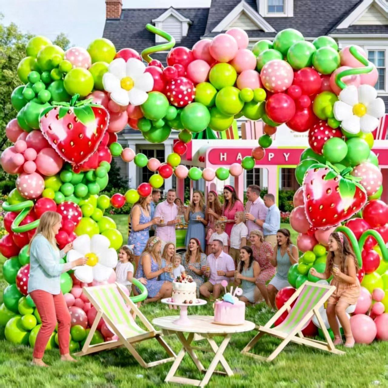 Strawberry Balloons Arch Kit 145 Pieces, Red Light Pink Green and White with Balloon for Strawberry Party Decoration, Girls or Boys Birthday  Berry Sweet Baby Shower Decorations