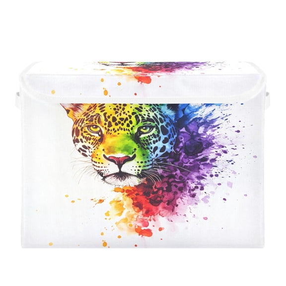 Storage Box With Lid 16.5x12.6x11.8In Foldable Stacked Household Storage Box Rainbow Leopard Pattern