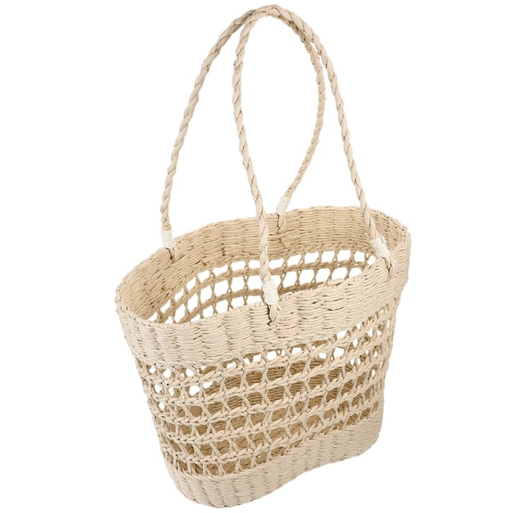Hemoton Summer Tote Beach Bag Fashionable Straw Bag Hollow Straw Tote for Women