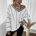 thumbnail image 2 of JGGSPWM Womens Fashion Oversized Striped Tunic Sweaters Casual V Neck Long Sleeve Color Block Knit Pullover Jumper Tops White XL, 2 of 4
